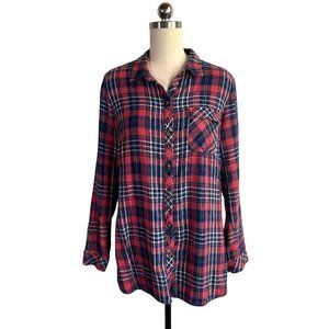 j. jill plaid flannel button shirt XS tunic 100% cotton lightweight blouse EUC